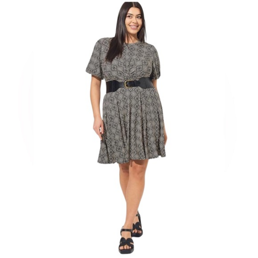 New Torrid Mini Super Soft Balloon Sleeve Aline skater Dress black‎ beige 2X 3X